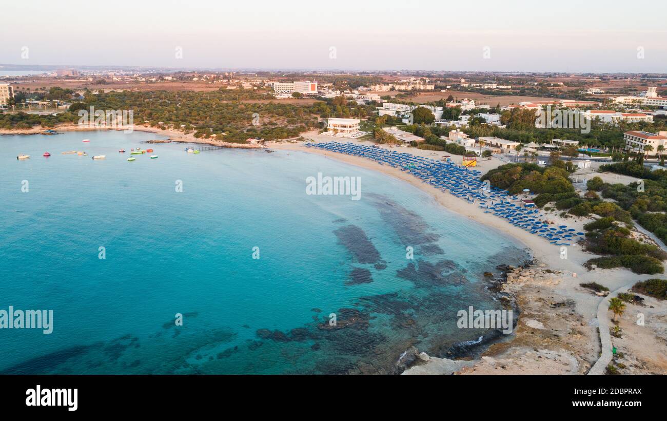 Aerial bird's eye view of Landa beach, Ayia Napa, Famagusta, Cyprus ...