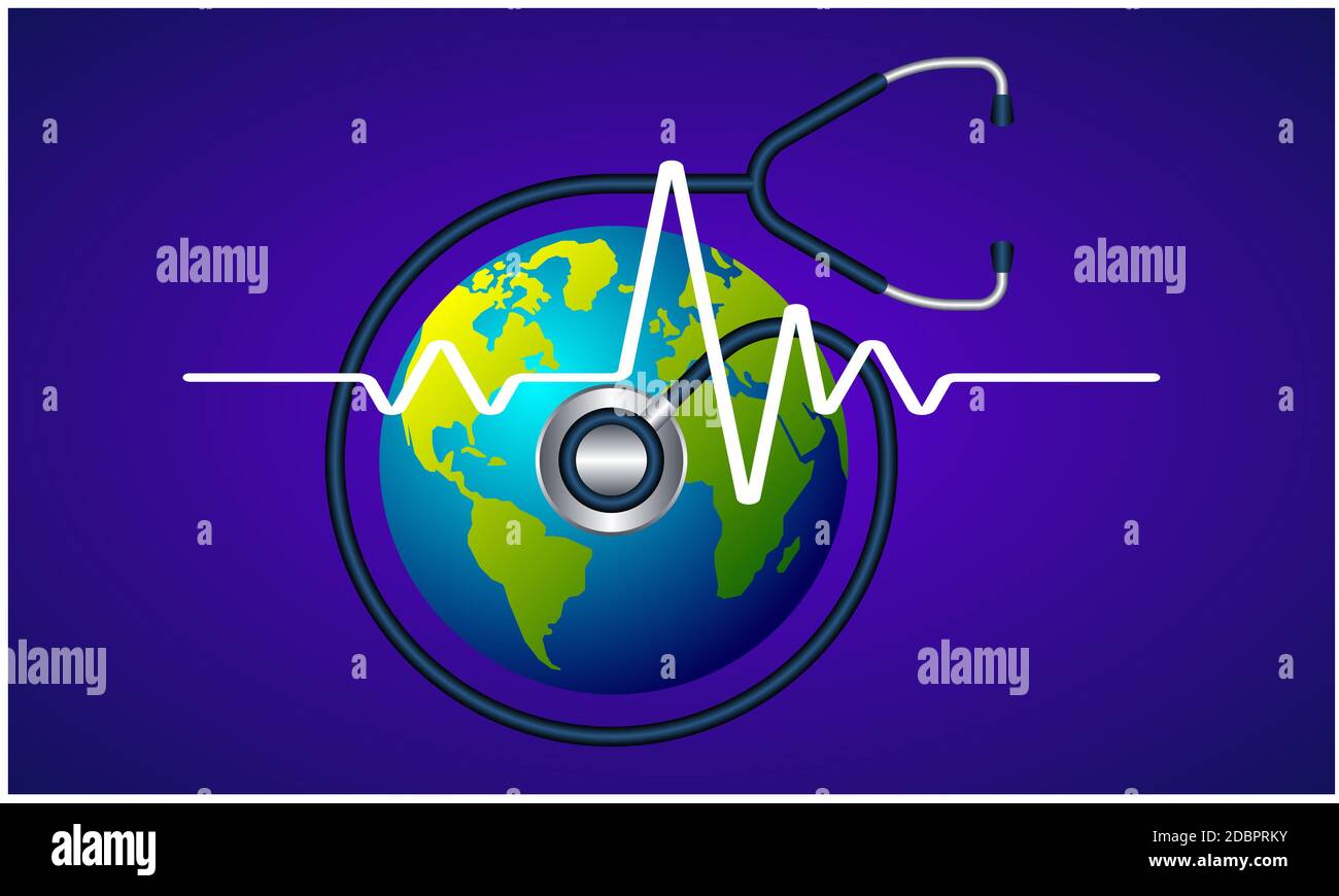 stethoscope checking heartbeat of earth on abstract background Stock Photo