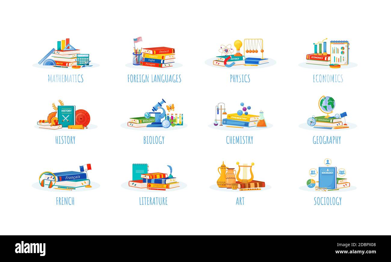School subjects icon set hi-res stock photography and images - Alamy