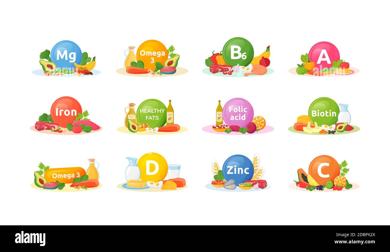 Products rich of vitamins, minerals for health cartoon vector