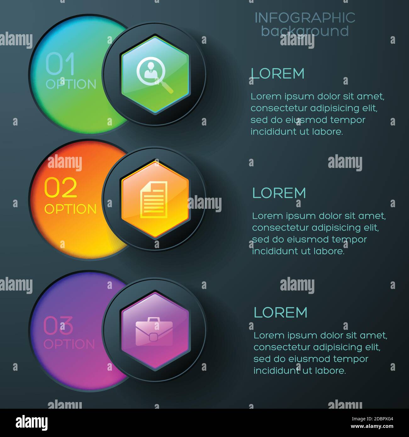 Abstract business infographics with icons colorful glossy hexagons and ...