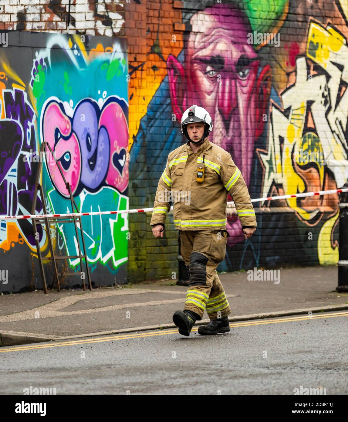 Firefighter from West Midlands Fire Service in Digbeth, Birmingham