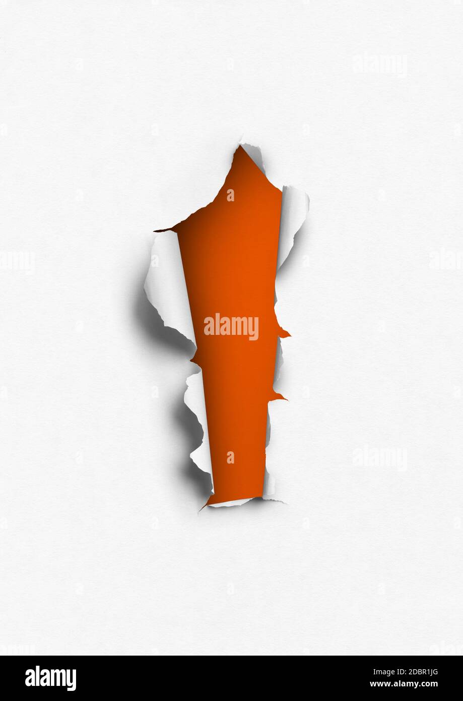 Torn paper with orange hole. blank background template Stock Photo