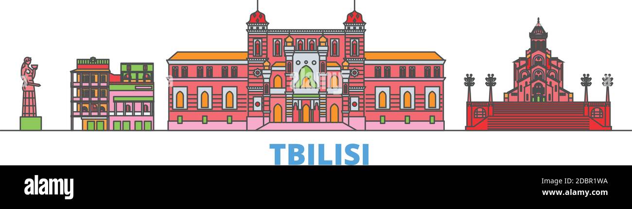 Georgia, Tbilisi line cityscape, flat vector. Travel city landmark, oultine illustration, line world icons Stock Vector