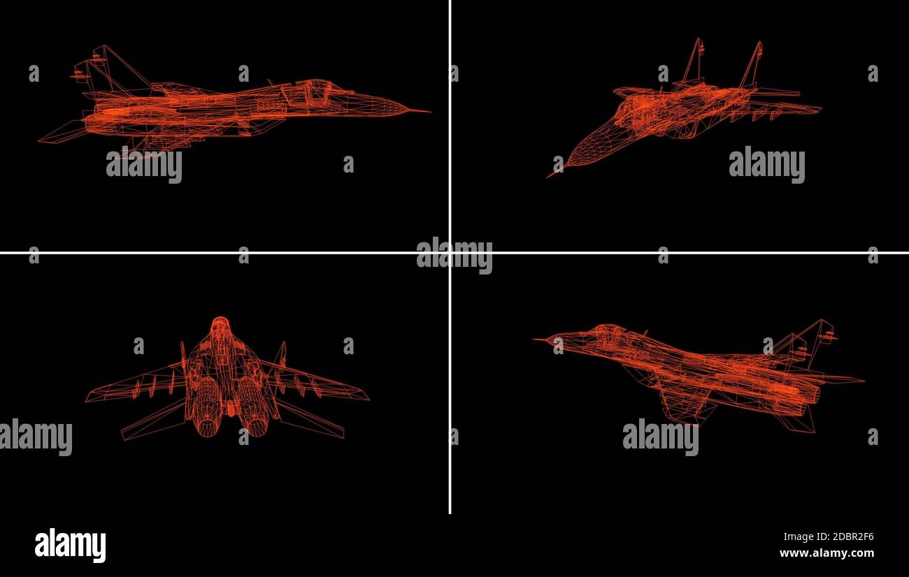 Airplane wire model isolated on black 3D Rendering Stock Photo Alamy