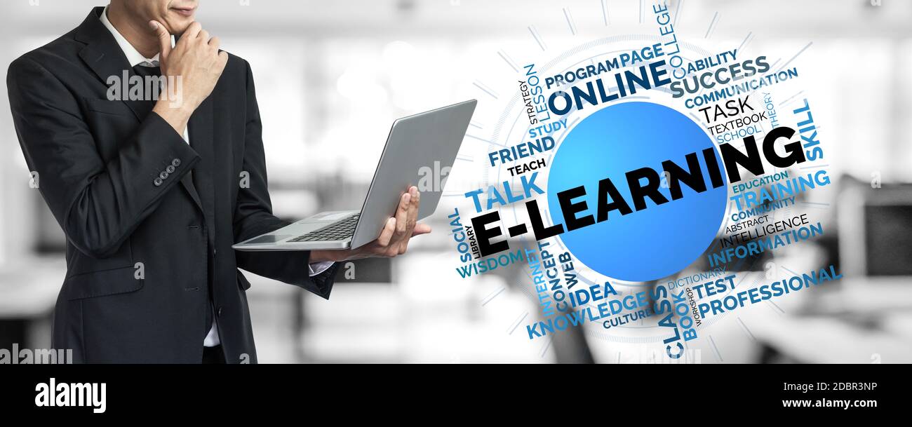E-learning and Online Education for Student and University Concept. Graphic interface showing technology of digital training course for people to do Stock Photo