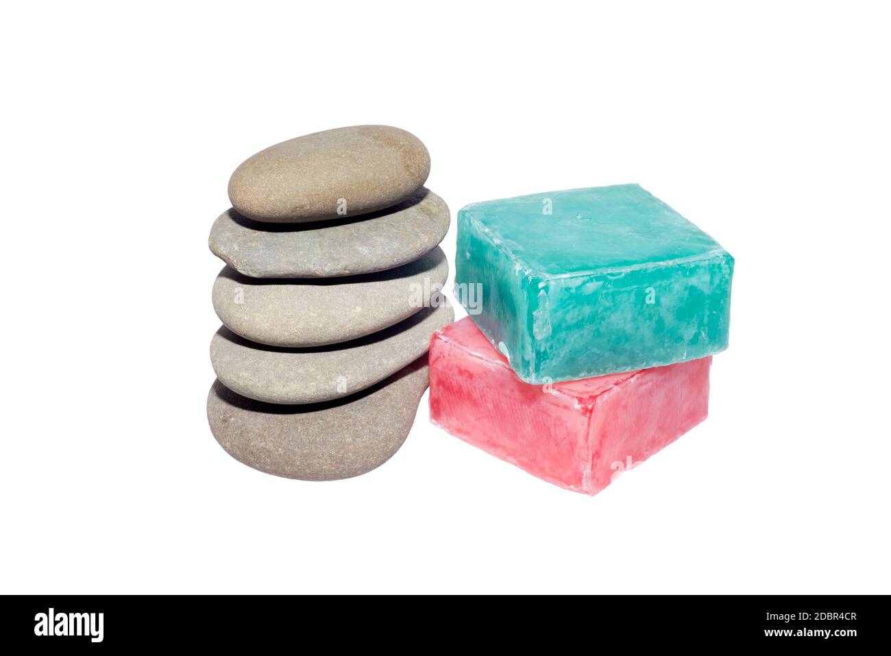 soaps off various shades with grey sone pebbles Stock Photo