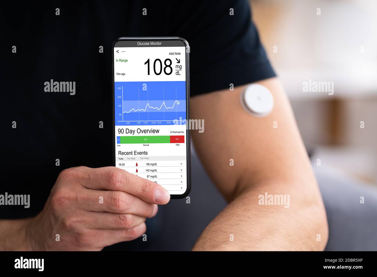 Continuous Glucose Monitor Blood Sugar Test Smart Phone App Stock Photo -  Alamy