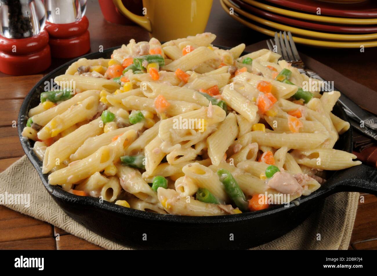 Tuna fish casserole in a cast iron skilled Stock Photo Alamy