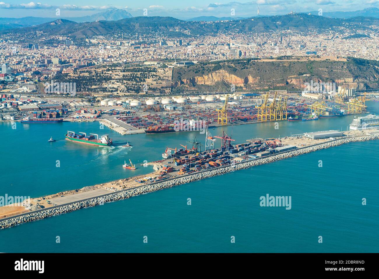 Aerial photography from Zona Franca - Port, the industrial port of Barcelona Stock Photo