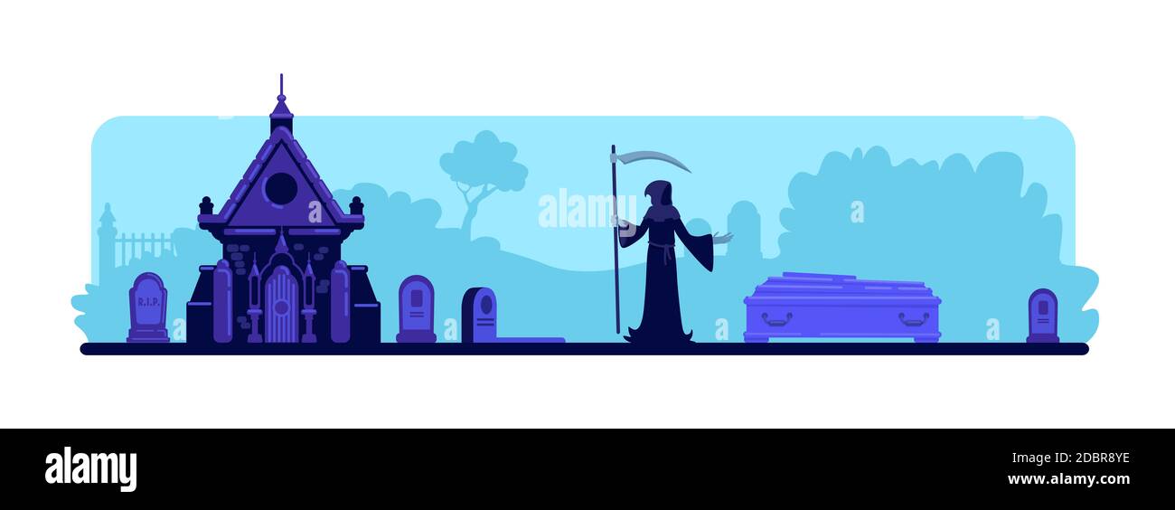 grim-reaper-at-cemetery-flat-color-vector-illustration-tombstones-and