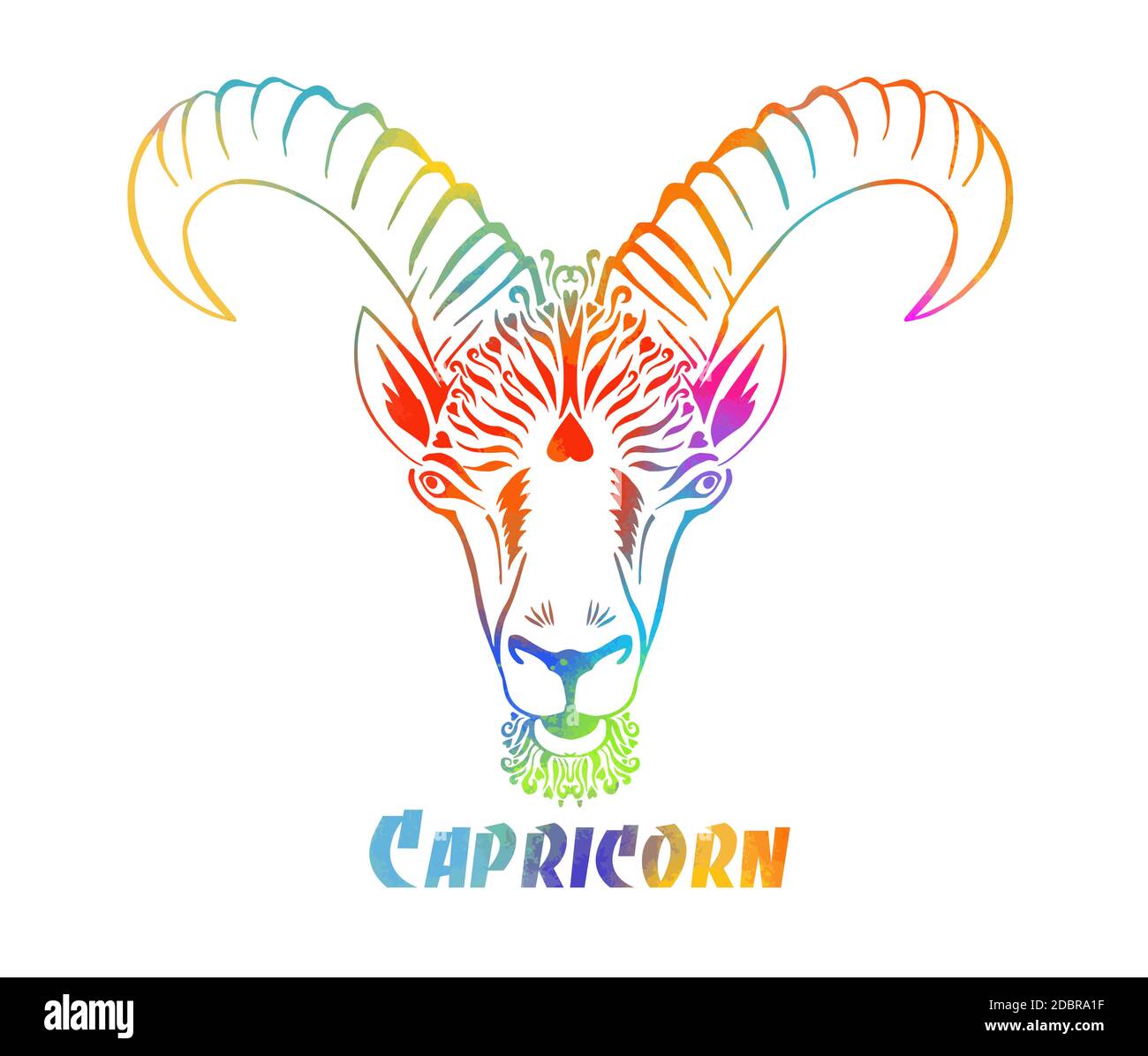 Capricorn is the sign of the zodiac. The goat's head. T-shirt print. Mixed media. Vector illustration Stock Vector