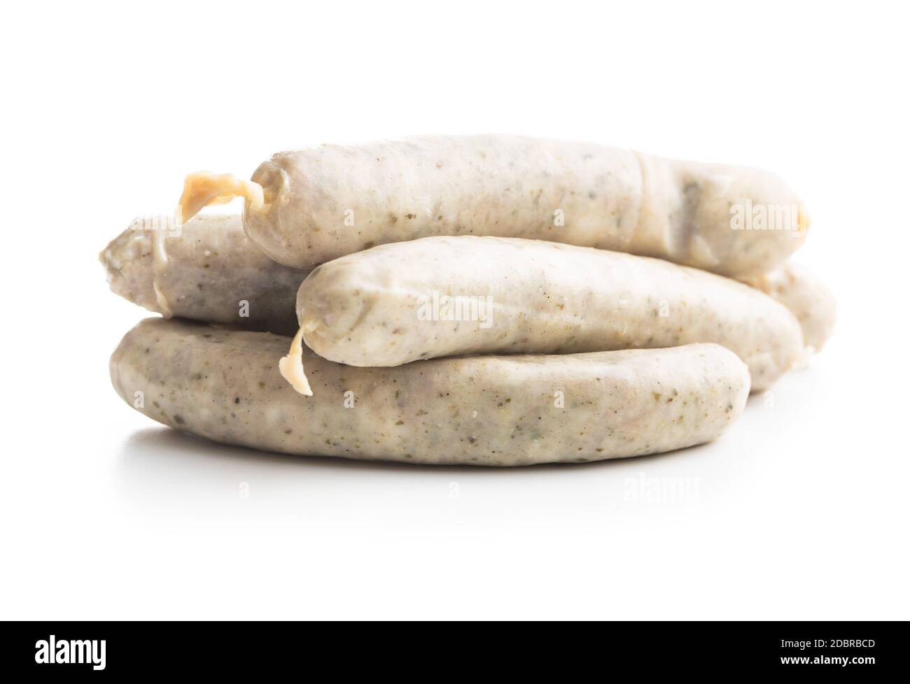 White sausage. Mini weisswurst isolated on white background. Stock Photo