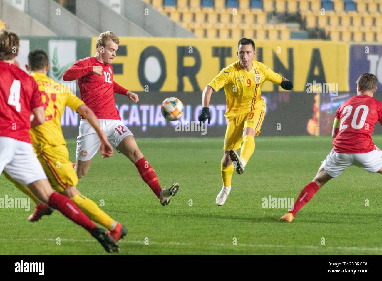 Ploiesti Romania 17th Nov 2020 Olimpiu Morutan 9 Of Romania And Mads Emil Madsen 12 Of Denmark During The European Under 21 Championship 2021 Qualifying Round Match Between The National Teams Of Romania