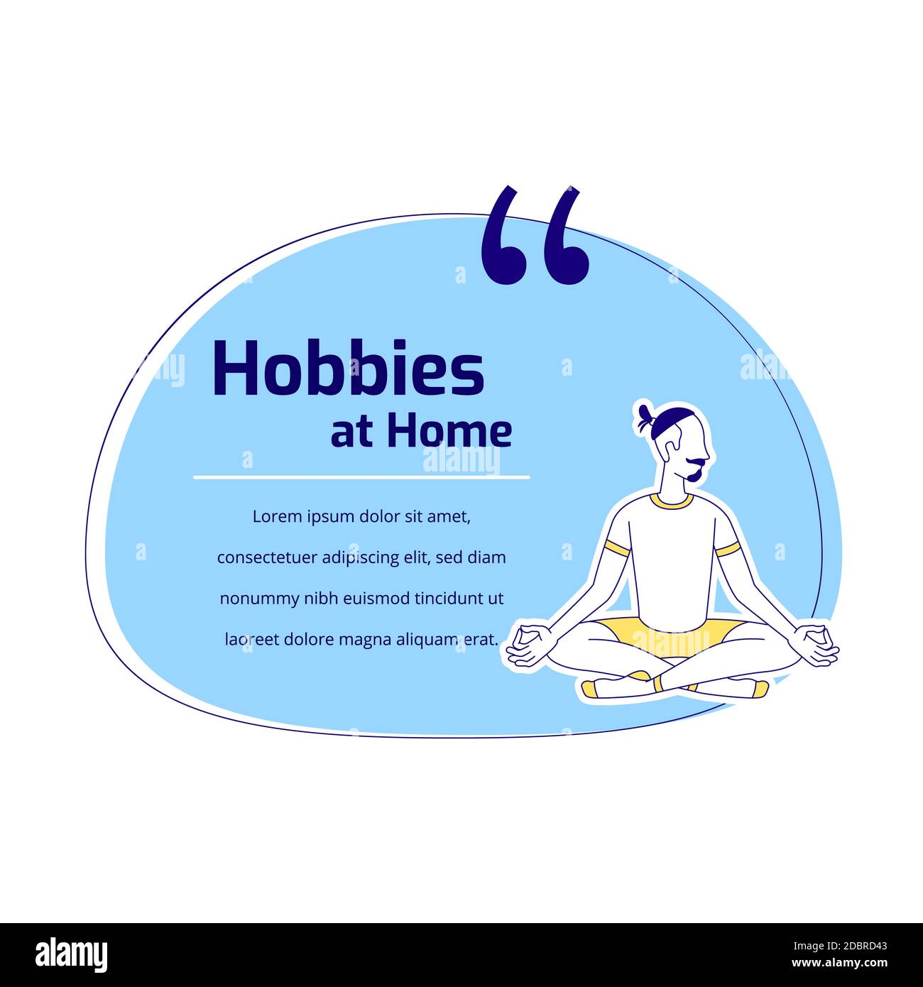 Meditation flat silhouette vector character quote. Man doing yoga. Hobbies  at home. Citation blank frame template. Speech bubble on white background  Stock Photo - Alamy