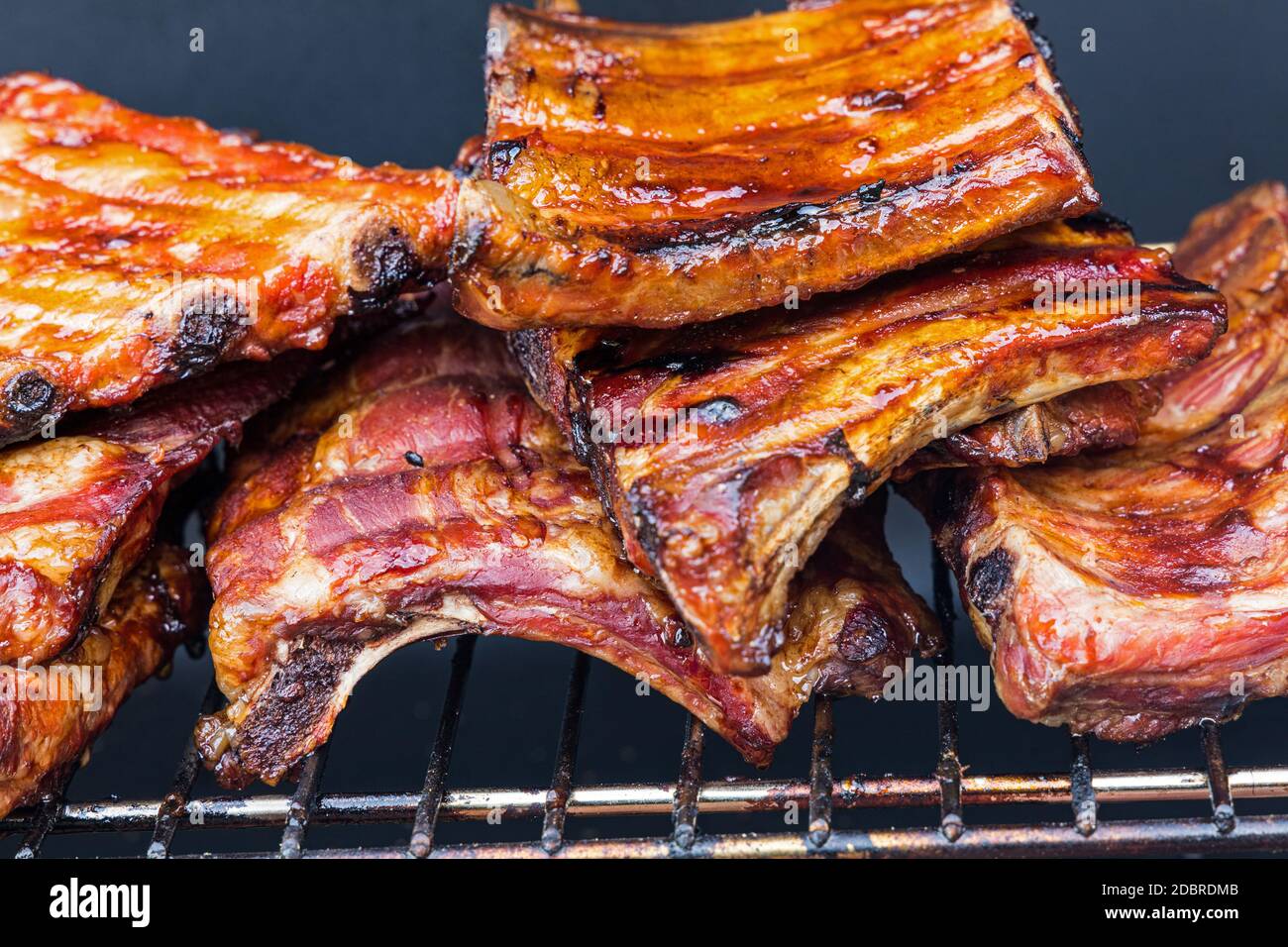 spare ribs on the charcoal grill Stock Photo