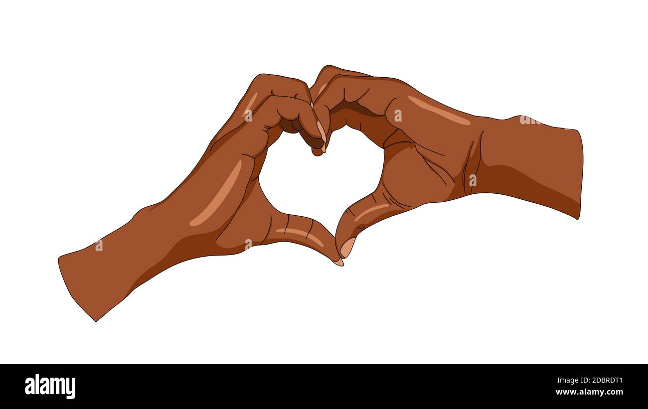 two hands of black skin colors forming a heart Stock Photo