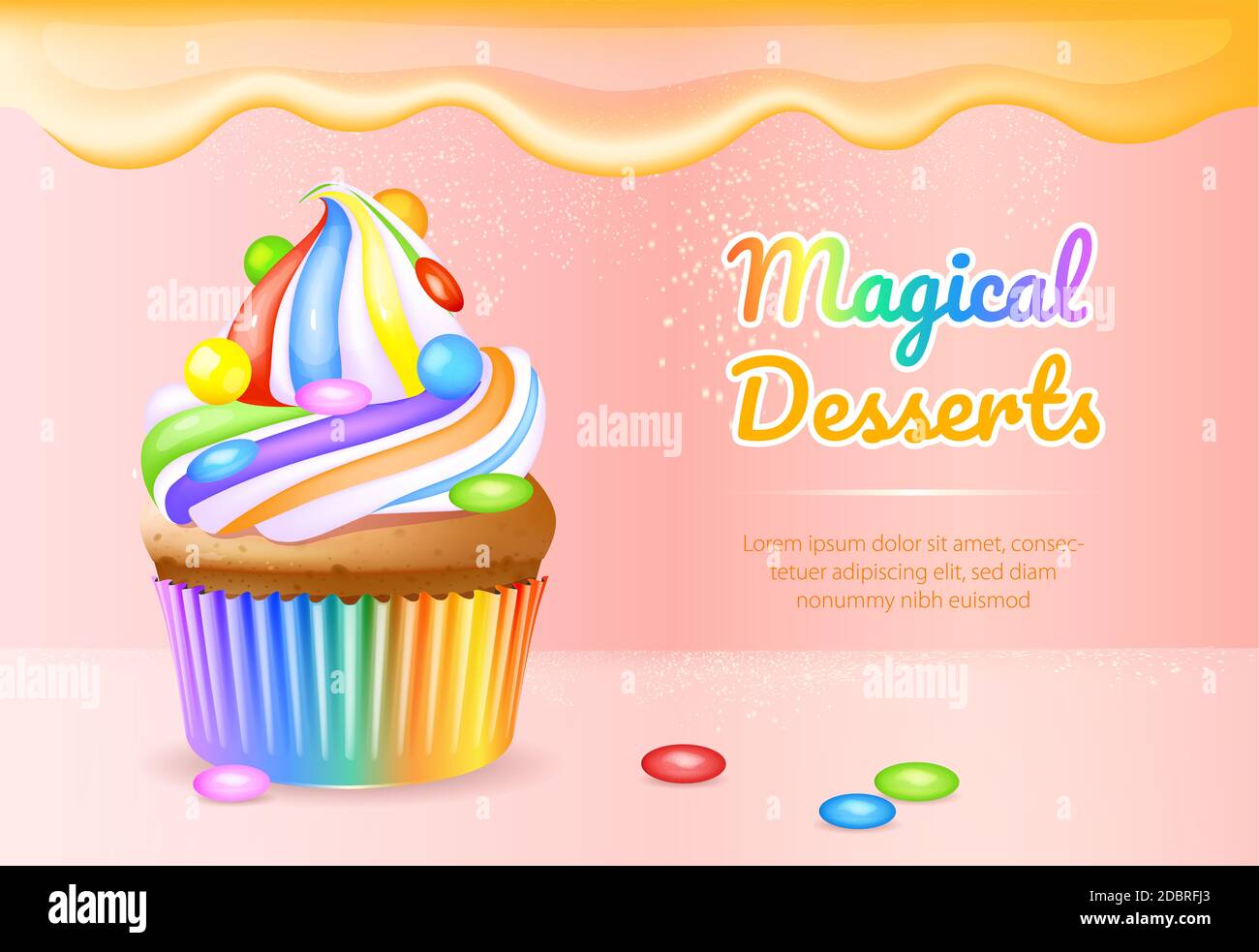 Download Magical Desserts Realistic Vector Product Ads Banner Template Cupcake With Dragee And Cream 3d Mock Up Design Sweet Pastry Advertisement Horizontal Stock Photo Alamy