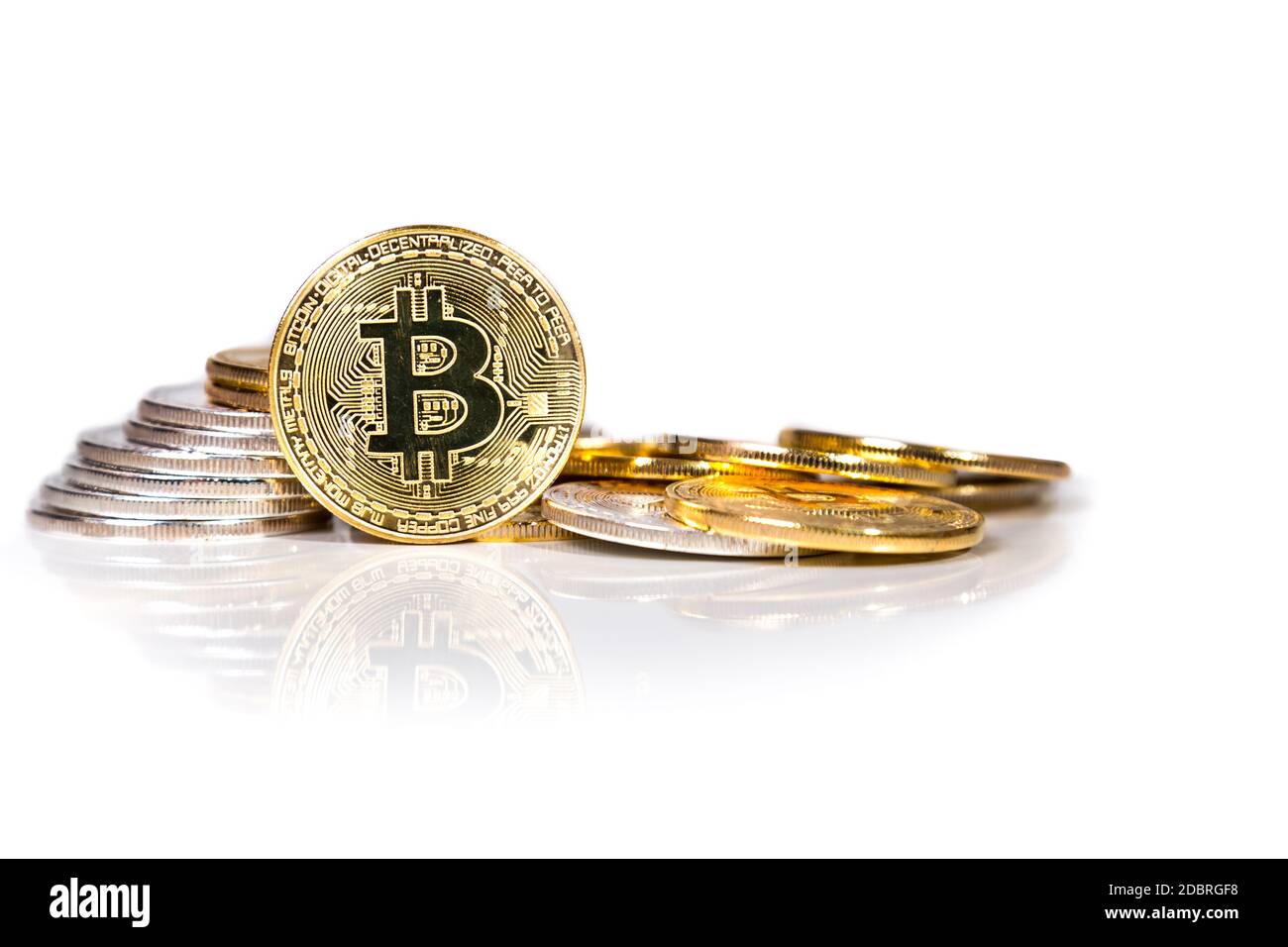 Conceptual cryptocurrency bitcoin on white background Stock Photo