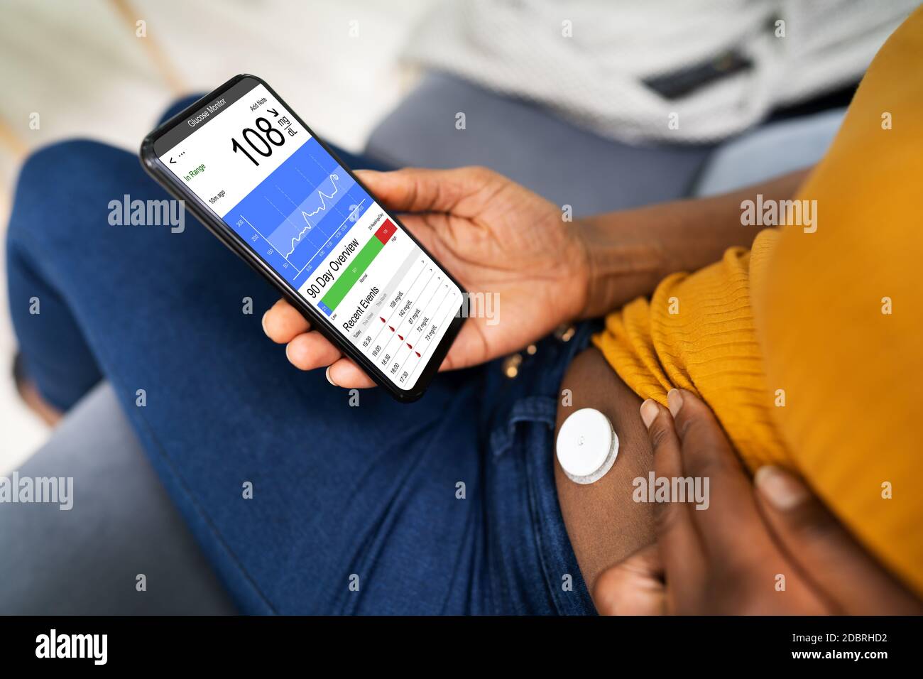 Continuous Glucose Monitor Blood Sugar Test Smart Phone App Stock Photo