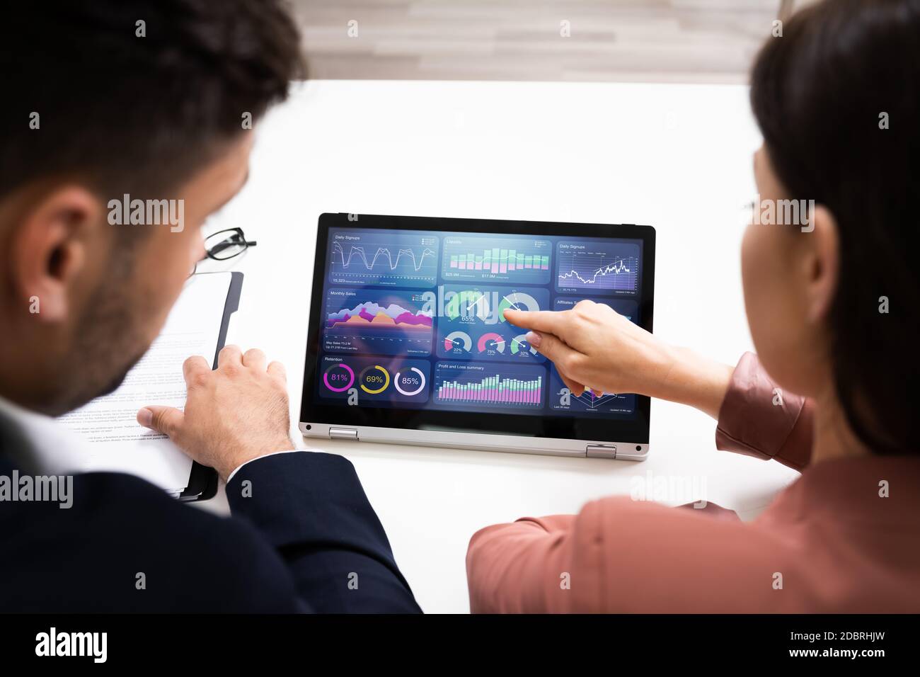KPI Data Business Dashboard On Laptop Or Digital Tablet Stock Photo