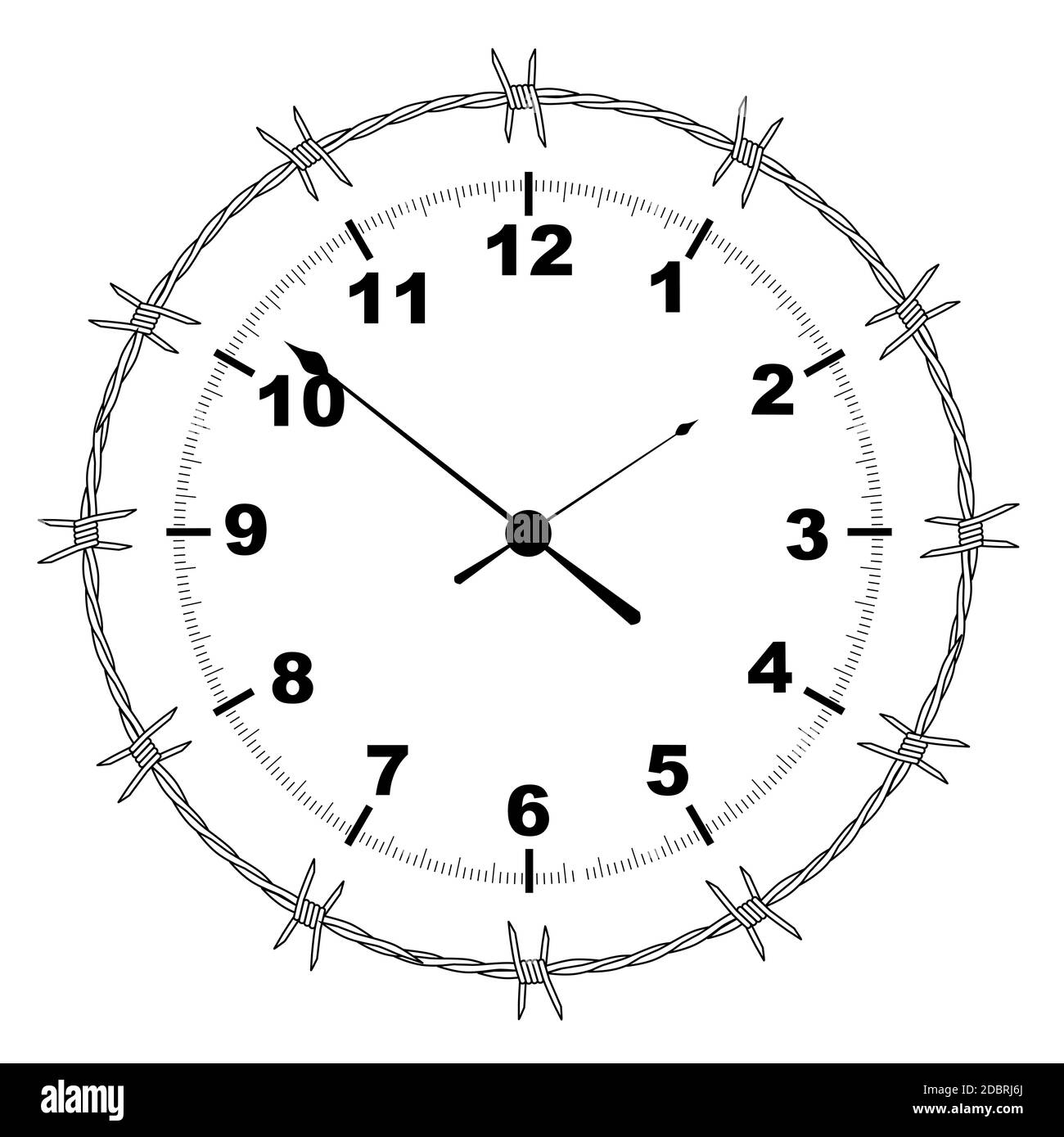 Typical clock face with a barbed wire surround isolated on white Stock ...