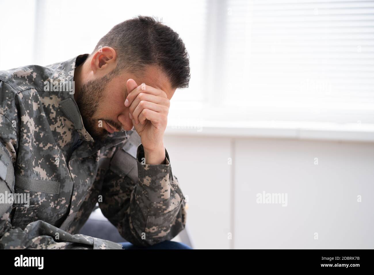 Army Military Soldier In Uniform With PTSD Stress Stock Photo - Alamy