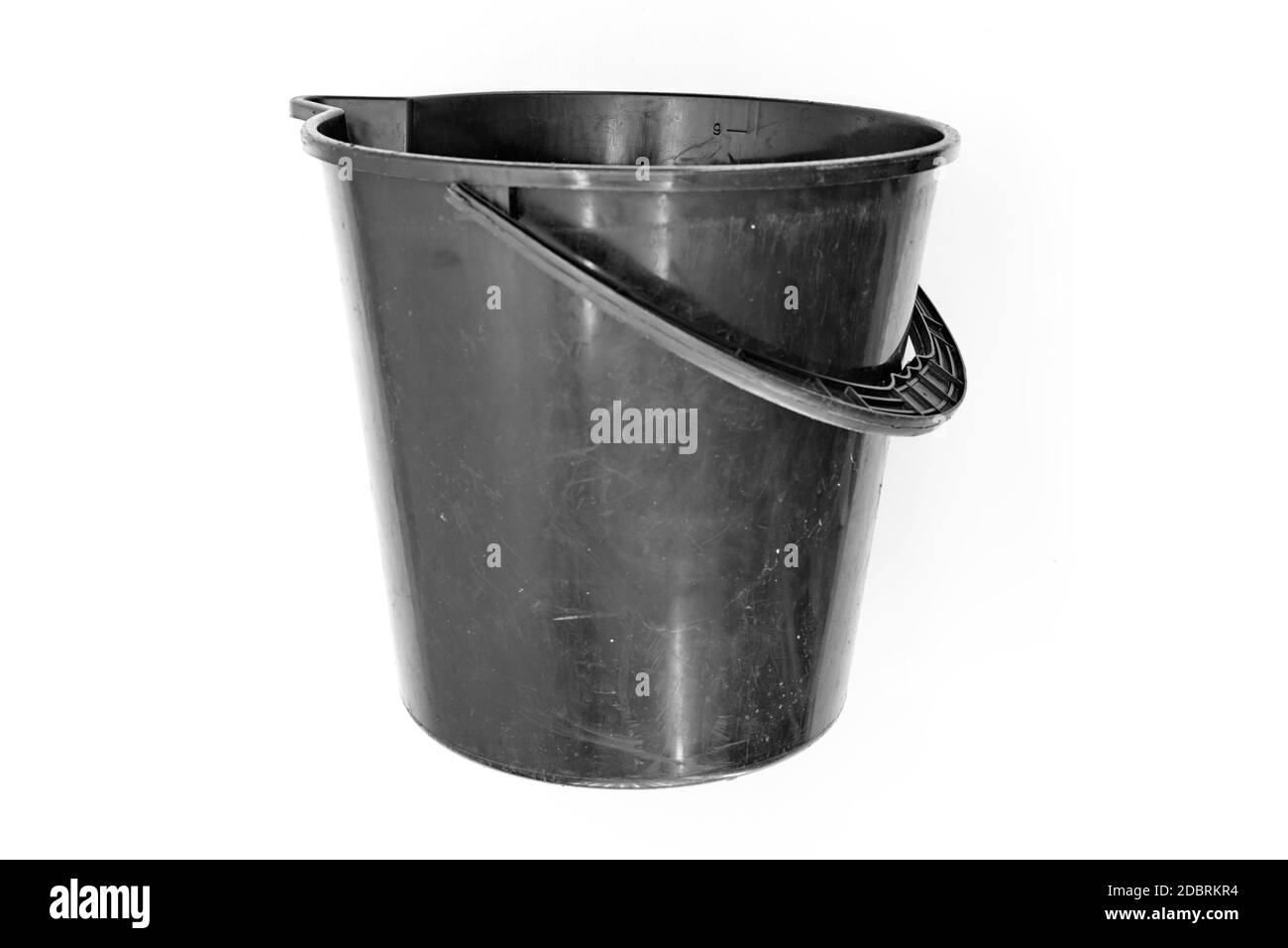 A studio photo of a black plastic bucket Stock Photo