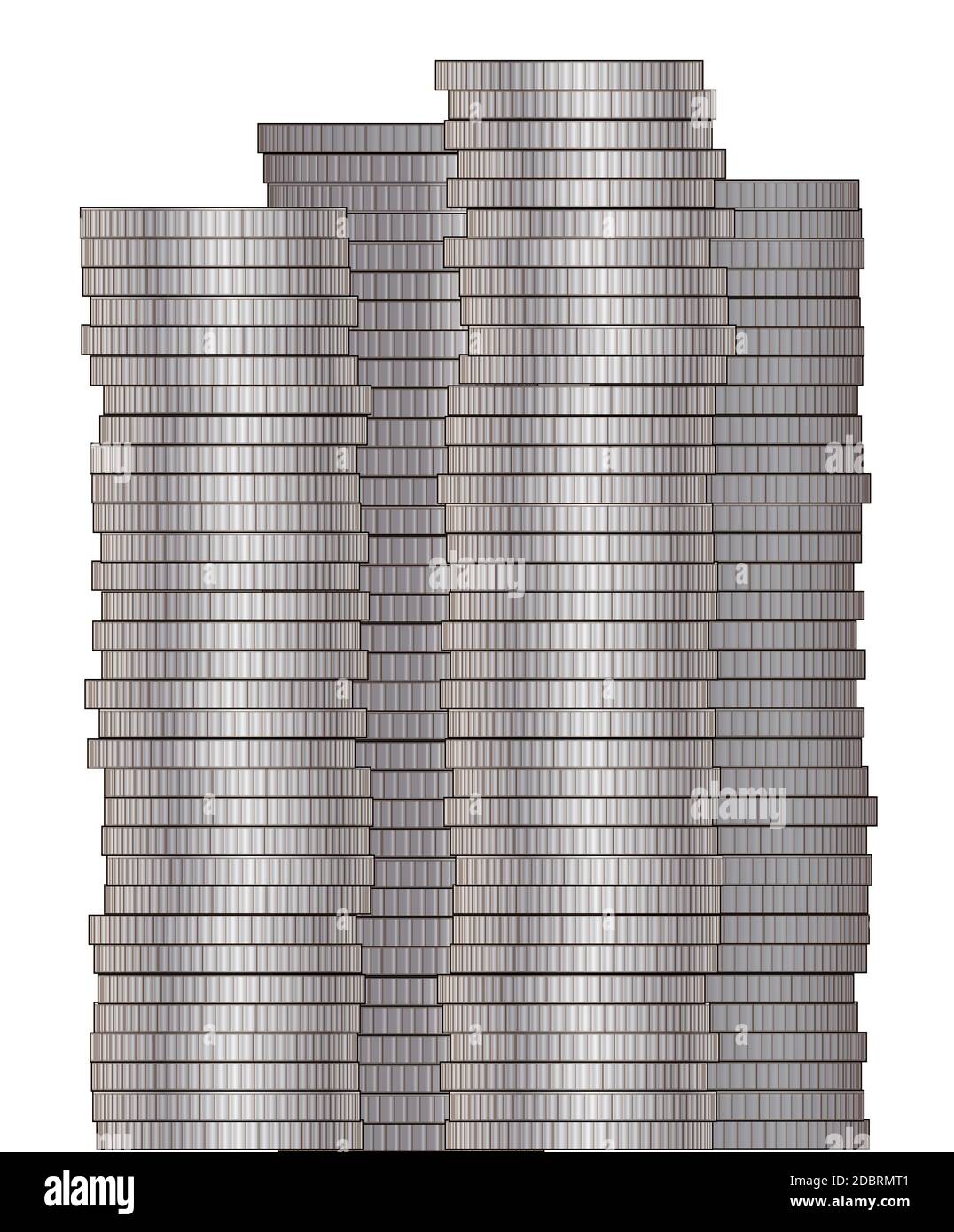 Piles of silver coins isolated on a white background Stock Photo - Alamy