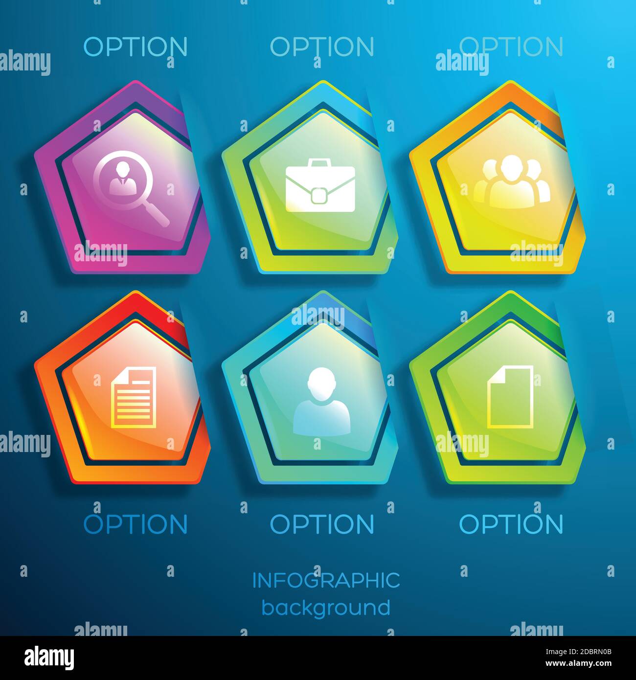 Web infographic design concept with business icons and six glossy ...