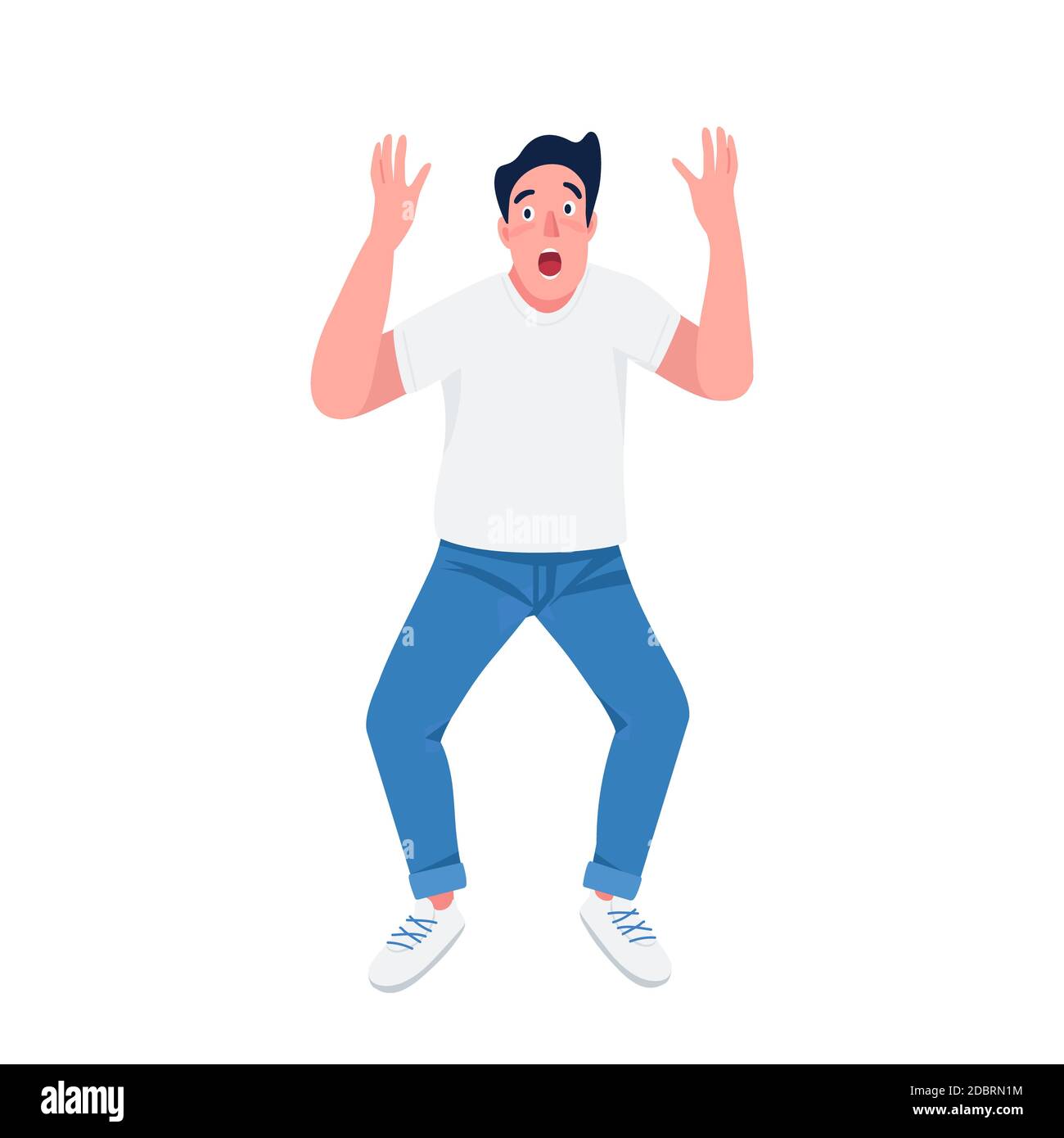 Shocked man flat color vector detailed character. Scared guy with hands in  air isolated cartoon illustration for web graphic design and animation. Pan  Stock Photo - Alamy