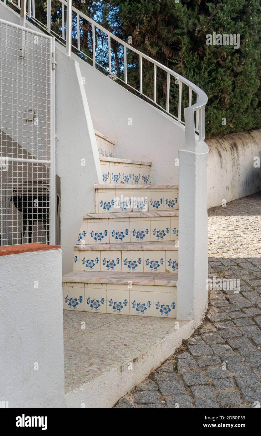 External tiled staircase in the Algarve, Portugal Stock Photo