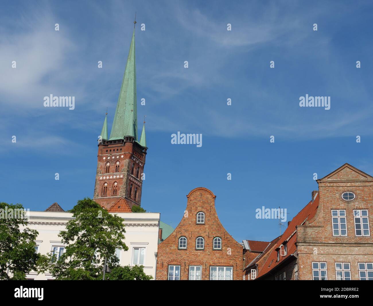 the city of luebeck at the river trave in germany Stock Photo