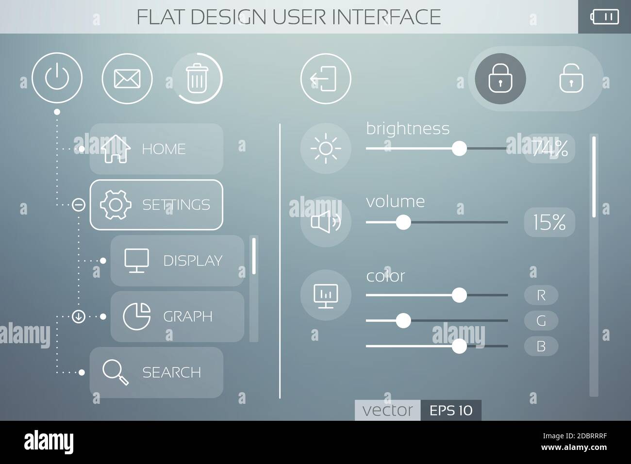 Flat UI template with icons buttons sliders and web elements for mobile ...
