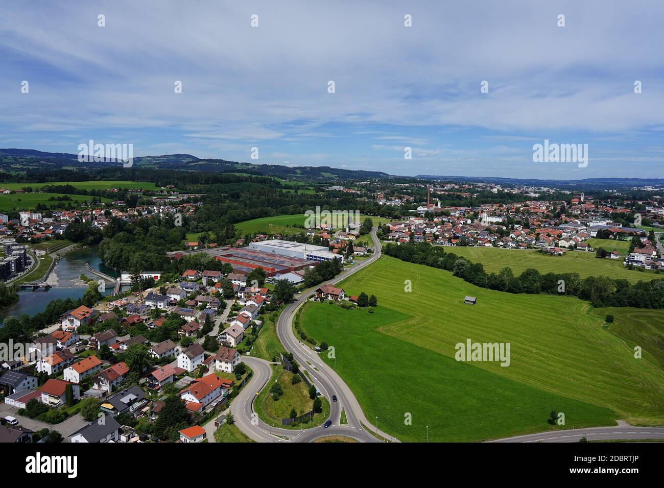 Aerial view of landscape in AllgÃ¤u with mountains from Germany and ...