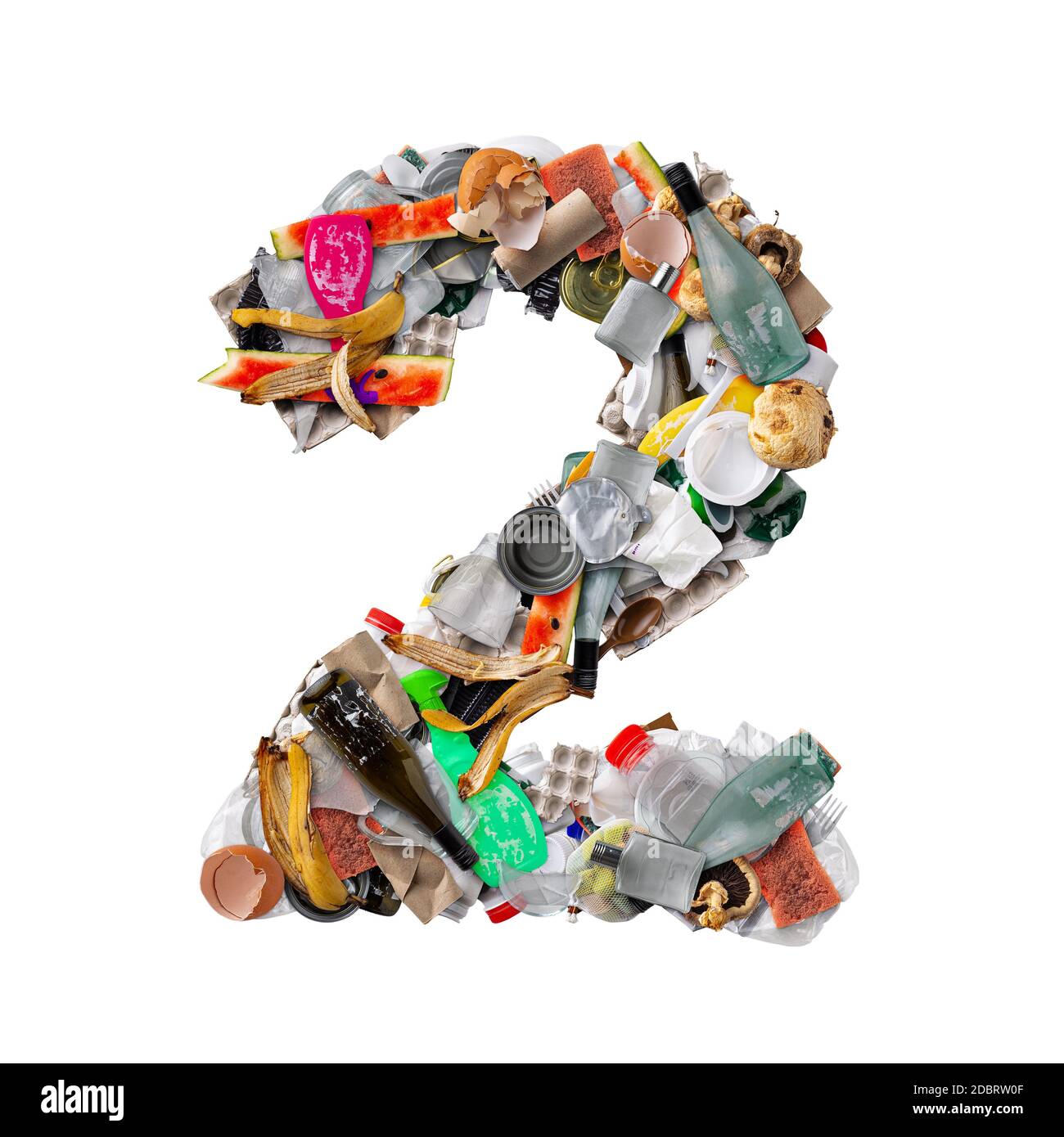 Number 2 made of trash isolated on white background Stock Photo Alamy