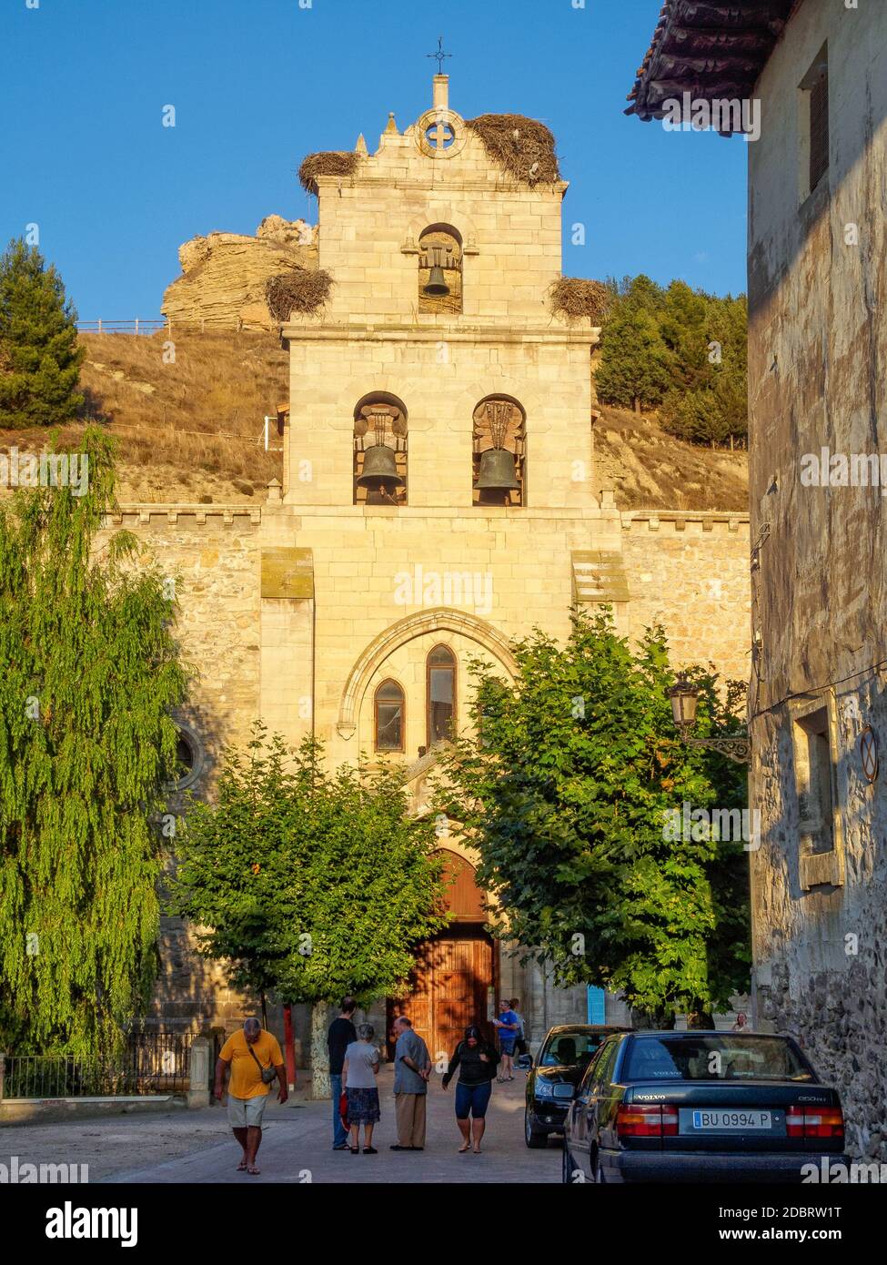 The facade and bell gable of the Church of Santa Maria - Belorado, Castile and León, Spain Stock Photo