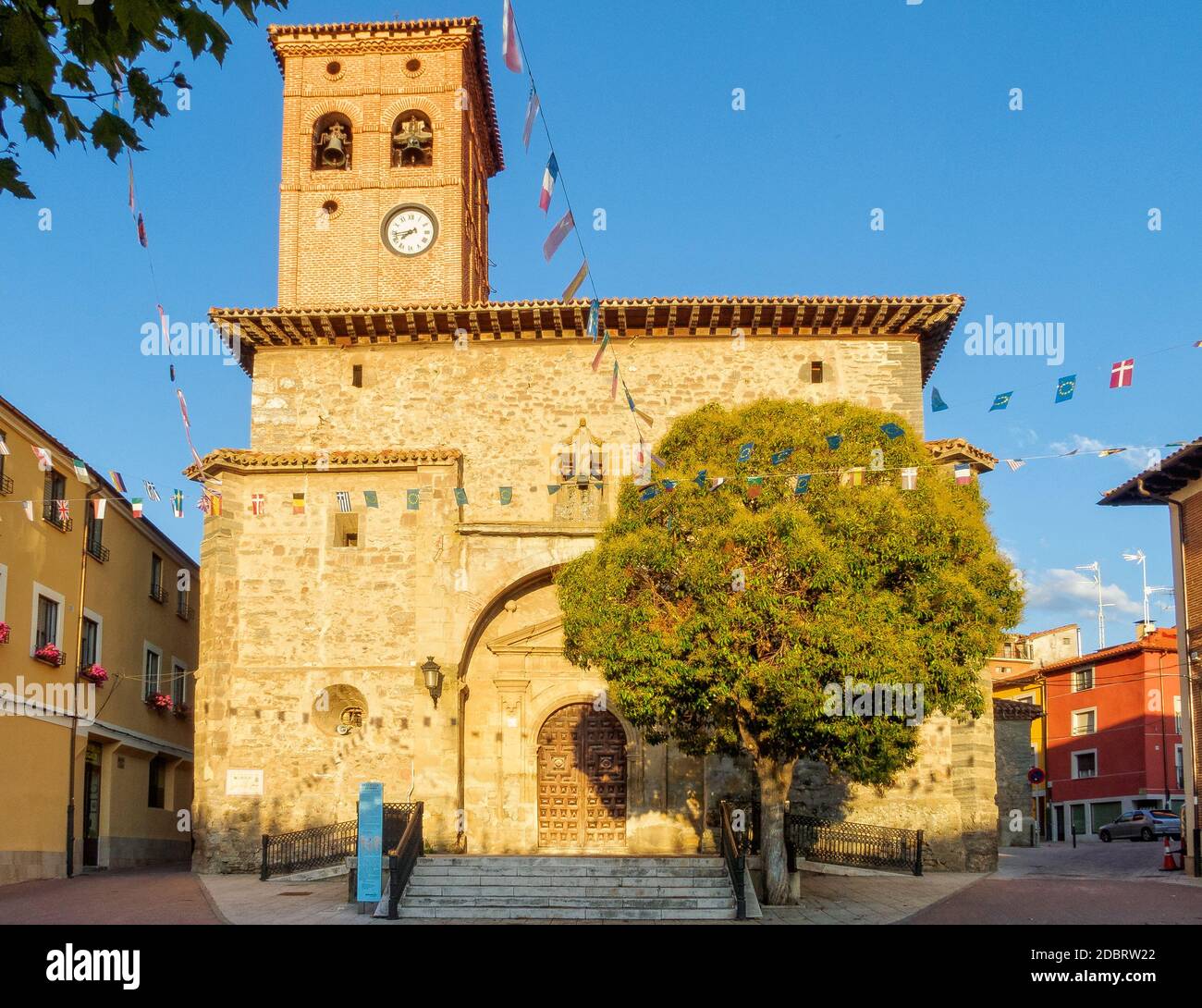 Church of San Pedro on the Main Square (Plaza Mayor) - Belorado, Castile and León, Spain Stock Photo