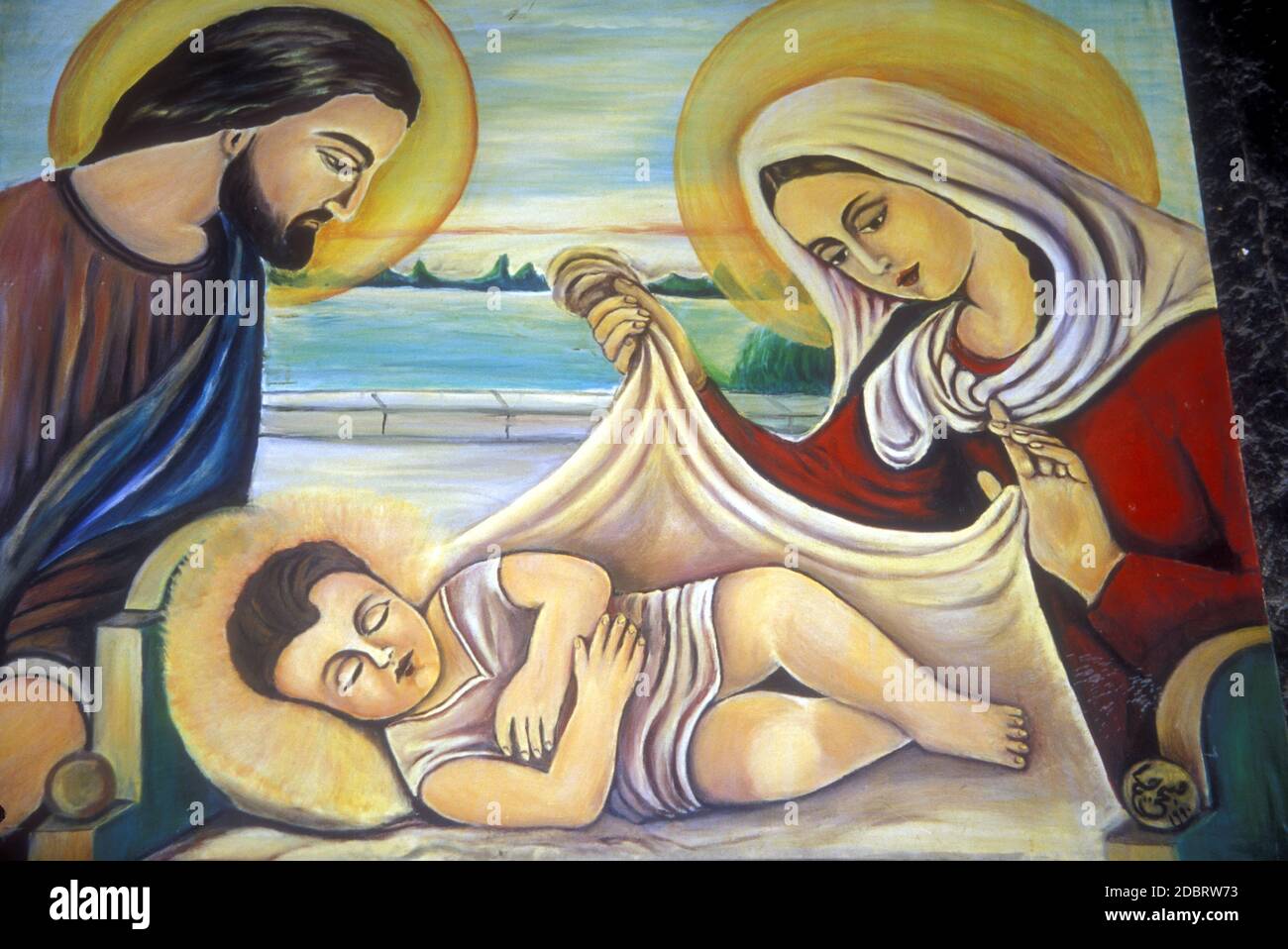 Mural of the Nativity,  Holy Virgin Mary Monastery in Doronka, Assiut Stock Photo