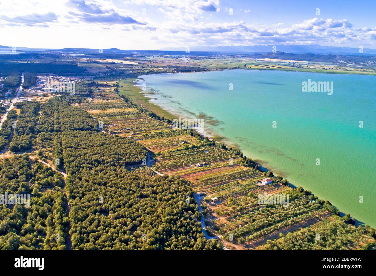 Vransko lake and landscape aerial view, Dalmatia region of Croatia Stock Photo
