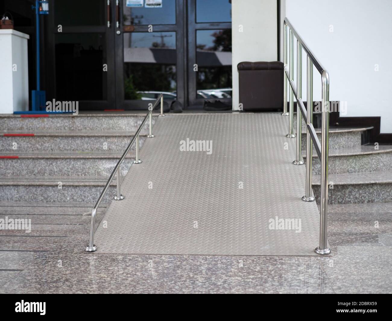 A ramp for disabled people going up and down in the hospital stock