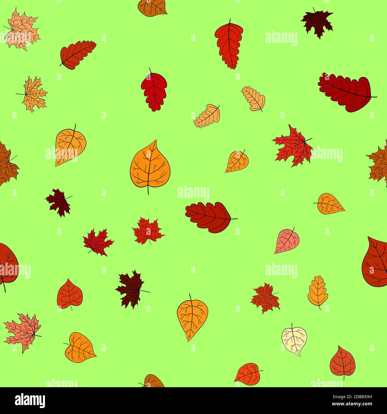 abstract doodle autumn leaves seamless pattern Stock Photo - Alamy