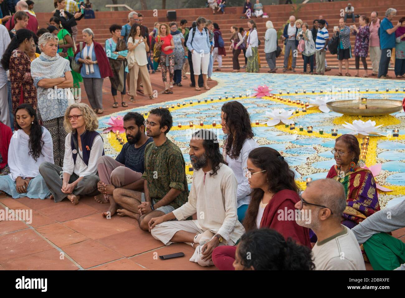 Auroville, India - 28 February 2019 - Meditation in the Amphitheatre on ...