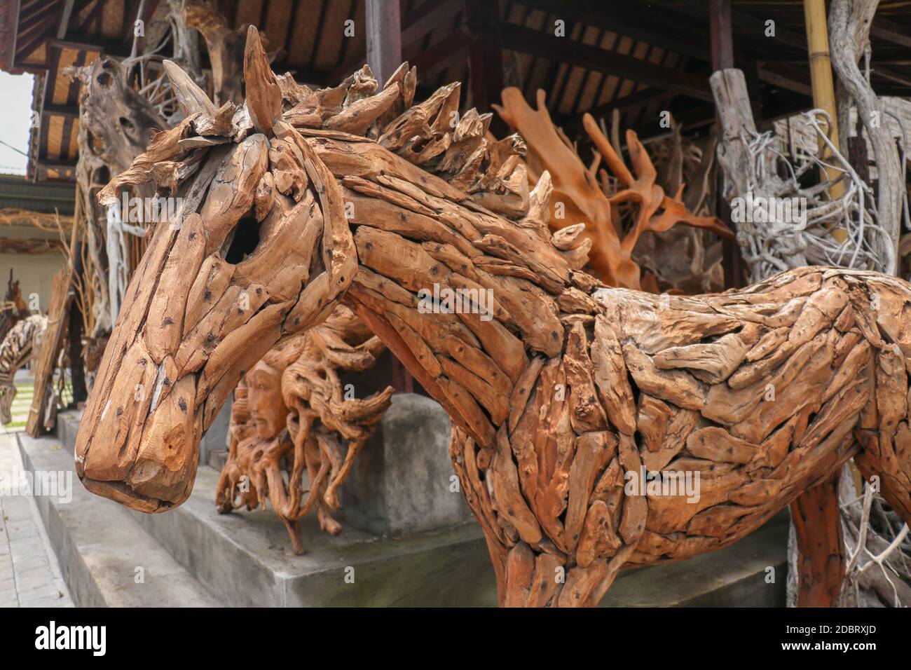 Wooden statue of a horse. Art and work of Balinese artists. Wooden art