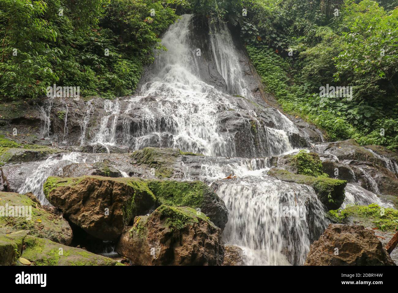 Scenic cascade Goa Giri Campuhan waterfall in tropical jungle in Bali, Indonesia. Amazing and beautiful hidden Waterfall in Paradise. Stock Photo