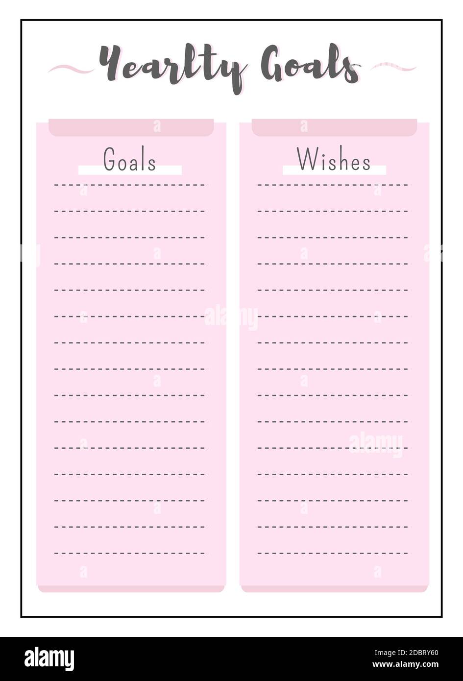 Yearly goals and wishes pink creative planner page design. Timetable to  plan task. New year resolution list bullet journal color sheet. Printable  diar Stock Photo - Alamy
