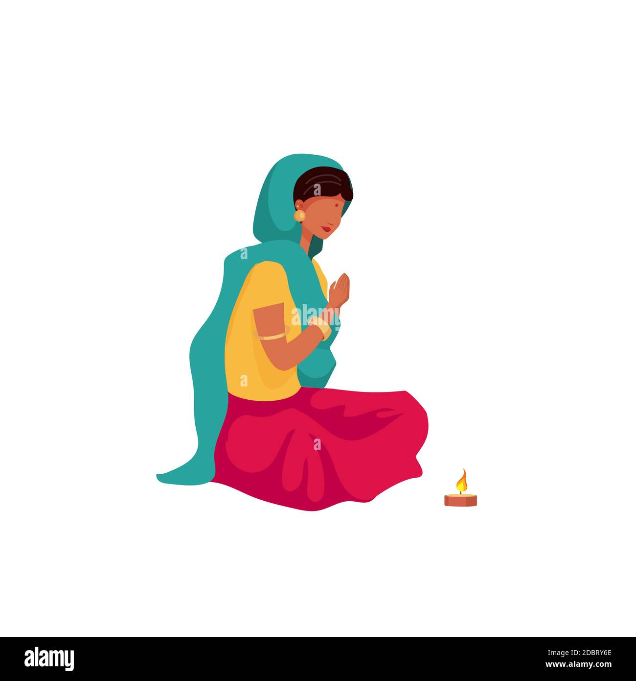 Praying indian girl flat color vector faceless character. Female in sari and scarf. Religious hindu ritual. Puja ceremony isolated cartoon illustratio Stock Photo - Alamy Praying indian girl flat color vector faceless character. Female in sari and scarf. Religious hindu ritual. Puja ceremony isolated cartoon illustratio Stock Photo - Alamy