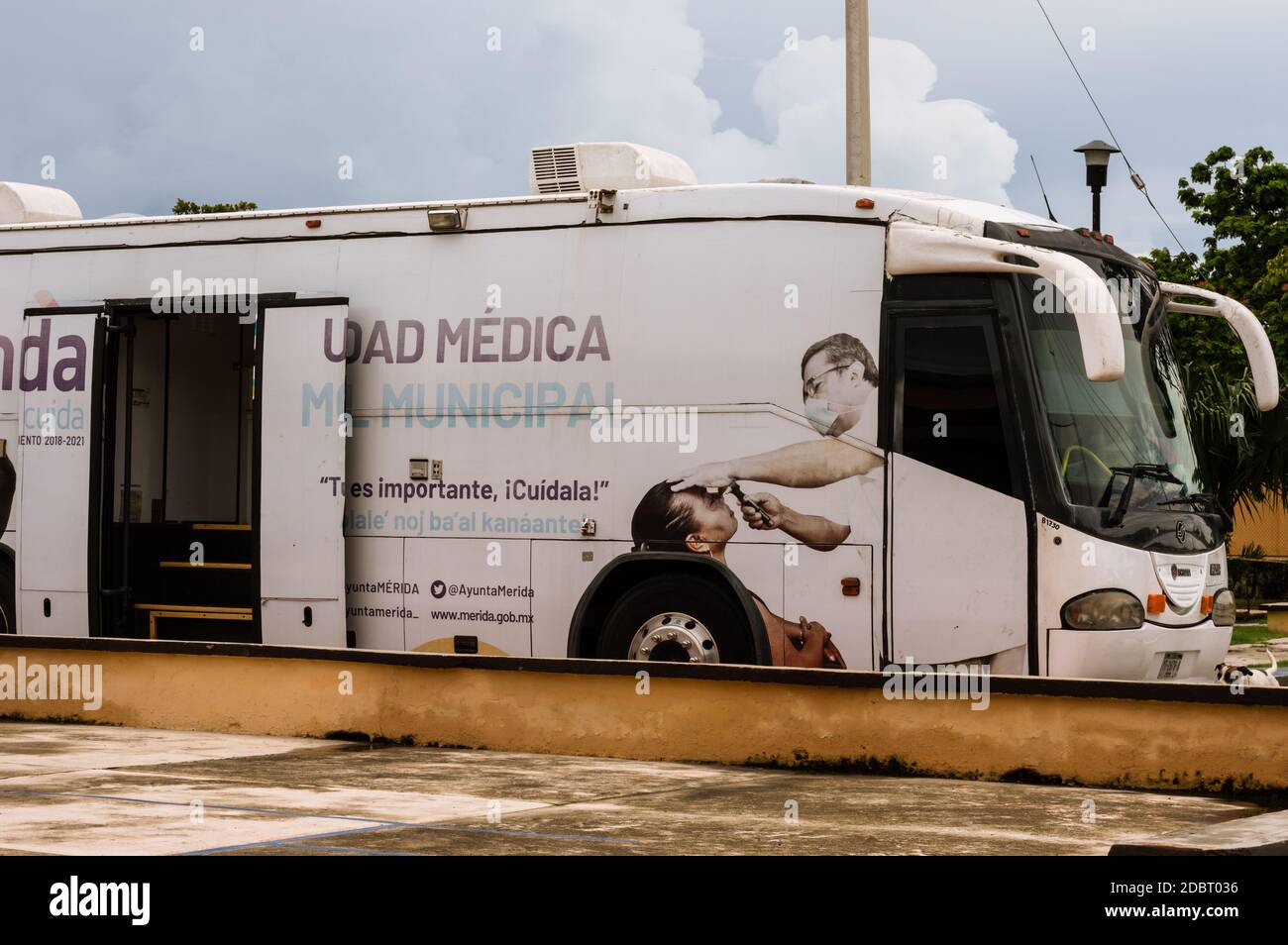 Mexican Mobile health screening unit. Public healthcare in Mexico Stock