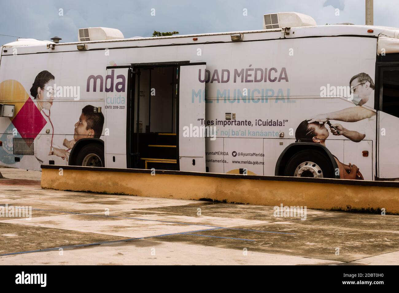 Mexican Mobile health screening unit. Public healthcare in Mexico Stock