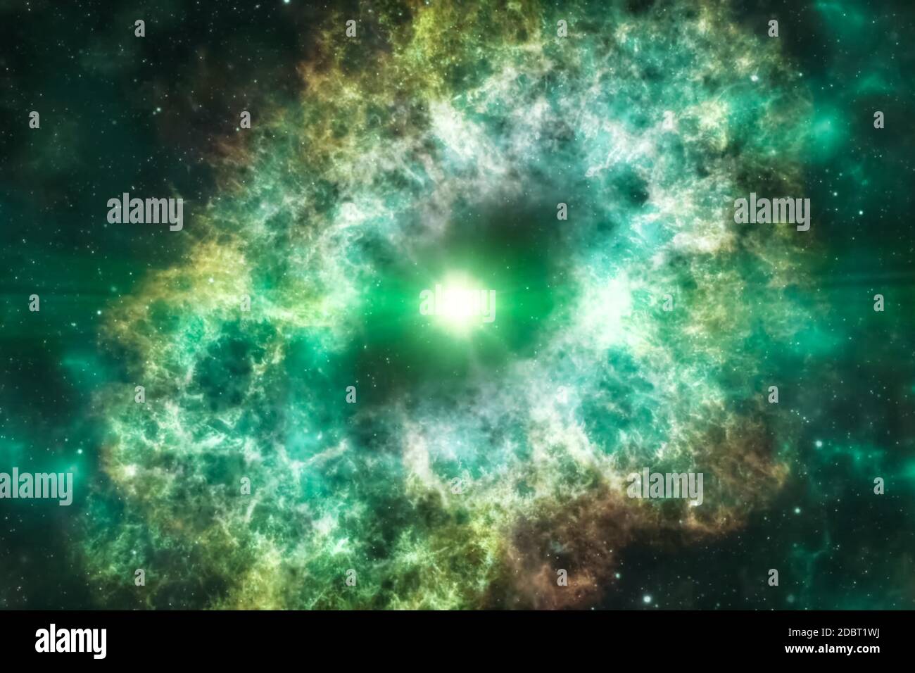A supernova explosion in the universe among gas clouds. Stock Photo